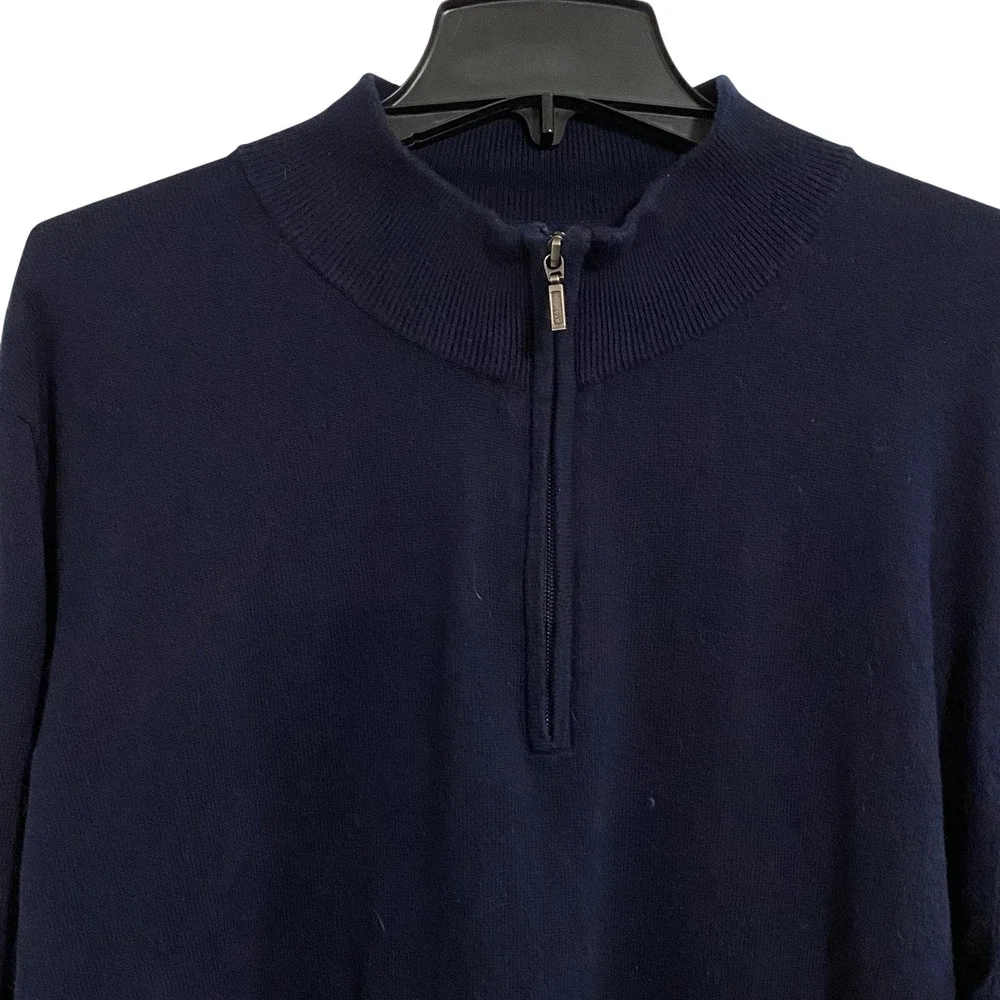 LL Bean Quarter Zip Sweater Cotton Cashmere Mens XL Navy Preppy Mock Neck Knit